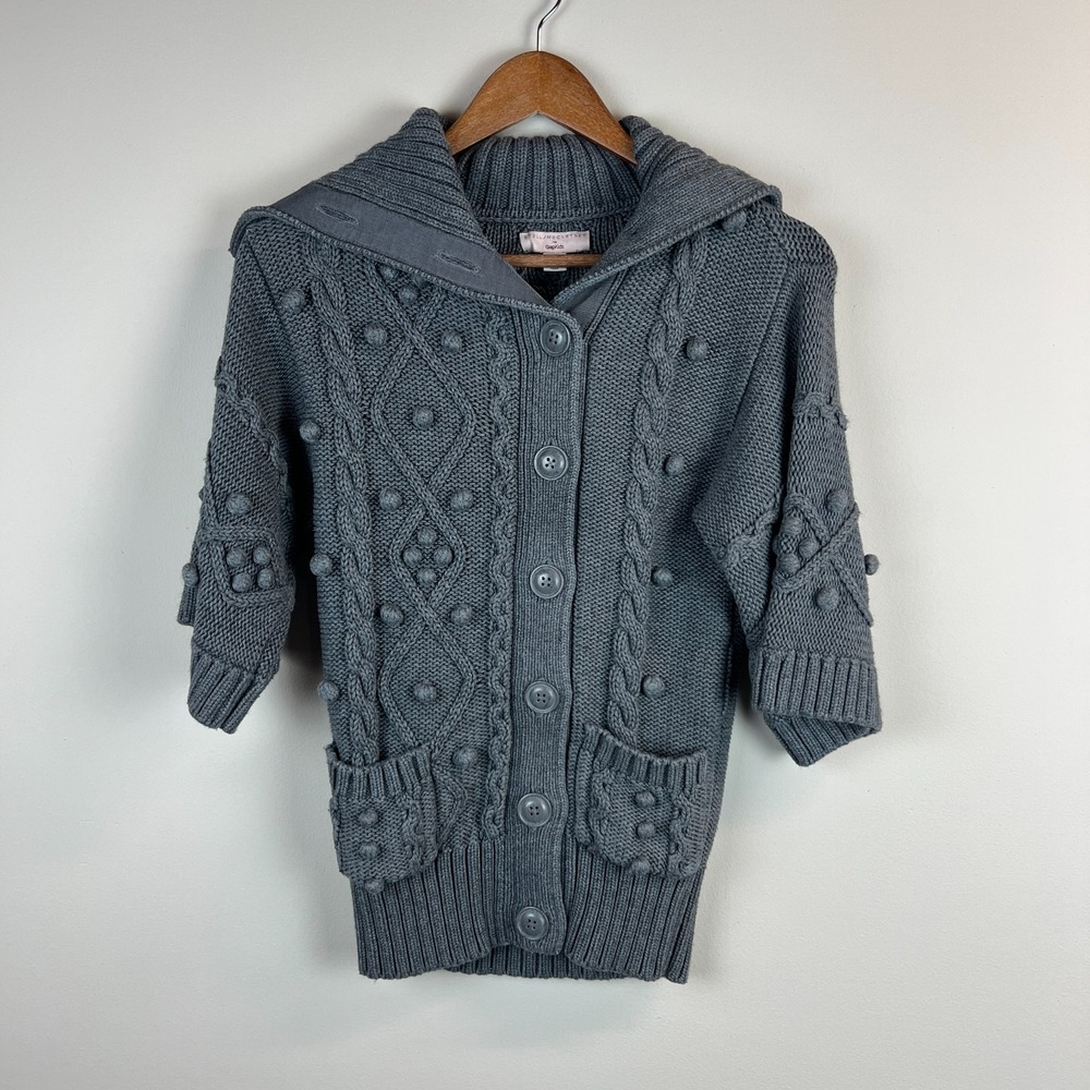 Stella McCartney x GAP Cardigan Sweater Girls L 10 Grey Popcorn Knit Half Sleeve